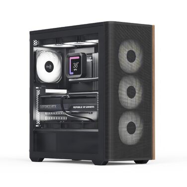 Корпус для ПК Aerocool D502A Mid-Tower: Mesh-панель, 4 RGB-вентилятори, підтримка ATX/Micro-ATX/Mini-ITX, скло, чорний з дерев'яними вставками