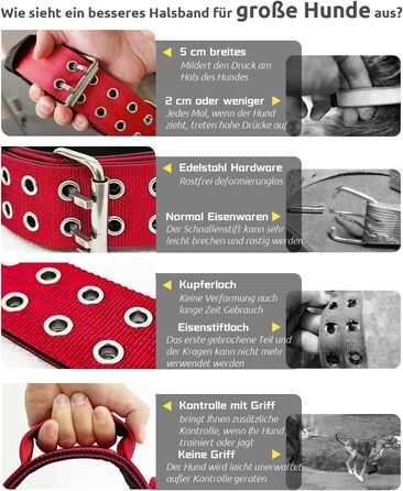 Dog Collar for Large Dogs - 5 cm Wide Collar with Handle for Extra Large Dog Breeds, Soft Padded Neoprene Nylon Dog Collar for Large Dogs Big Dog Collar (43-56cm, Red)