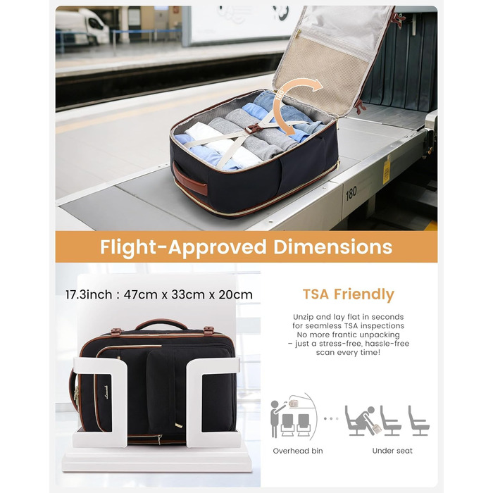 LOVEVOOK Рюкзак ручної об'єм 40L для подорожей, чорний. Підходить для ноутбука 17,3