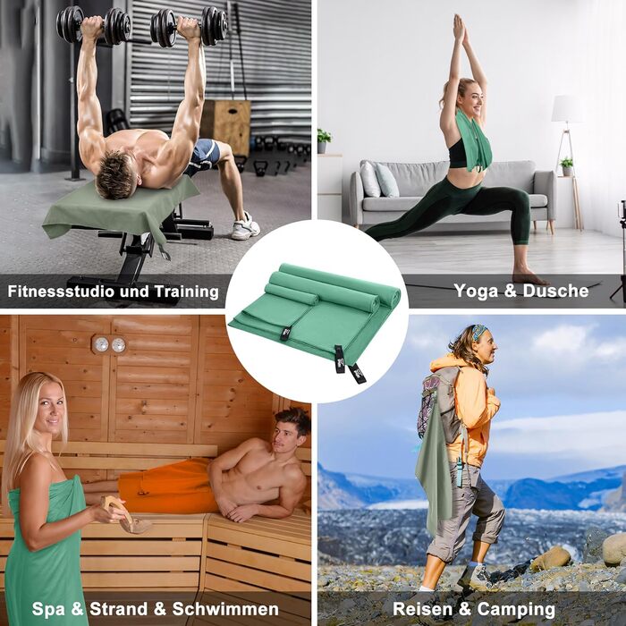 HiiPeak Рушник з мікрофібри: компактний, легкий, швидковисихаючий для спорту та басейну (180 x 90 см, колір: зелений)