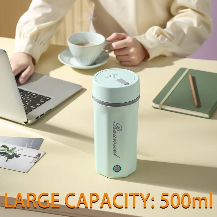 Електричний чайник Glas Elektrisch Wasserkocher 0,6L 500W з регулюванням температури 40-75°C, таймером, сенсорним керуванням, BPA-free, компактний, для дому, дачі, кемпінгу, підходить для чаю, кави, білий (Grün Max)