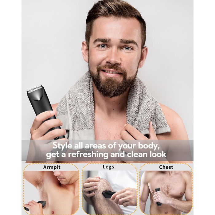 Електричний чоловічий триммер для тіла Kibiy з LED-дисплеєм, IPX7, олія для лез