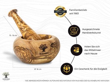 Набір ступки та пестика з оливкового дерева 'The Sicilian Mortar', діаметр 14 см