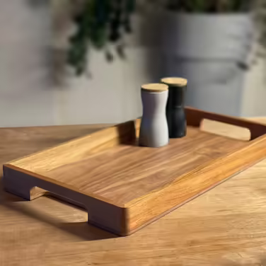 Ad Hoc Serving Tray Serve Smart | large wooden tray | serving tray with handle made of high-quality acacia wood (walnut veneer base) | serving platter 56x30cm | no bamboo