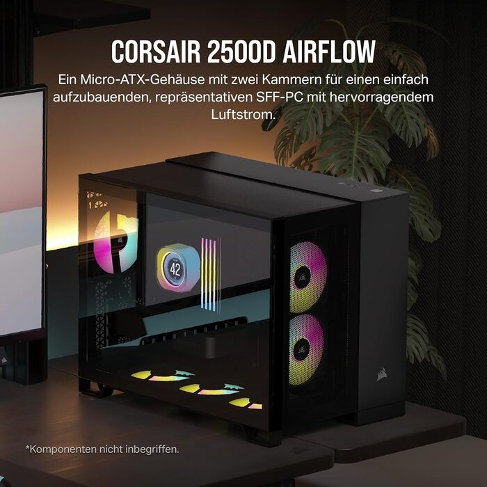Корпус для ПК CORSAIR 2500D Airflow mATX: Чорний, 2-камерний, для водяного охолодження, сумісний з материнськими платами з реверсивним підключенням