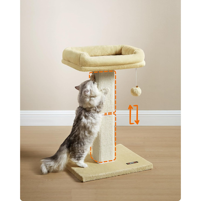 Feandrea Cat Tree, Cat Tower with 40 x 30 cm Plush Platform, Scratching Post, Cat Scratching Tree, 71 cm High, Sisal-Wrapped Scratching Post, 45 x 40 cm Base, with Plush Ball, PCA022W01 (Beige)