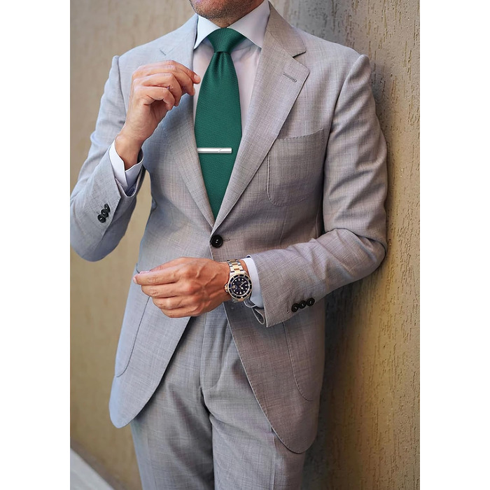 HISDERN Комплект краватки для весілля: краватка в клітинку, нагрудна хустинка, краваткова застібка, ґудзики для краватки (темно-зелений)