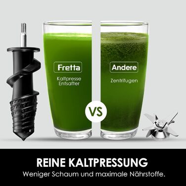 Електричний соковитискач Fretta Slow Juicer з нержавіючої сталі, 200W, Cold Press, велика завантажувальна горловина 76 мм, висока сафровидача, легке очищення, без BPA