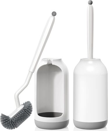 Щітка для унітазу HAMITOR з силікону з тримачем: гнучка щітка для унітазу з очищувачем країв - швидковисихаючий набір для щітки для унітазу з тримачем для ванної кімнати. Підвісна щітка для унітазу без свердління, 1 шт. (Білий, 2 шт.)