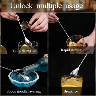 Якісний барний мішальний ложка YFWOOD з нержавіючої сталі, довгий руків'я, для коктейлів, бармени, спіральний дизайн, срібний колір