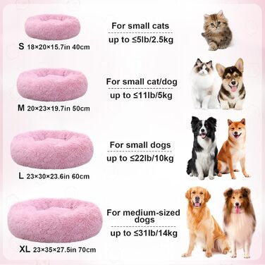 М'яке кругле ліжко для собак та котів, 50 см, рожеве. Легко миється, не слизьке, розмір L 50x50x20 см