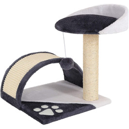 Kratzbaum, small with plush ball & scratching arch, height 43 cm, cozy lying area made of soft plush, stable with sisal rope for claw care, suitable for small & large cats, (Gray/White)