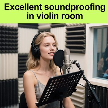 Акустичний поролон Foneso для звукоізоляції, панелі-поглиначі шуму 30x30x5 см, висока щільність 25кг/м³, чорний (12 шт) для студії, офісу та кінотеатру