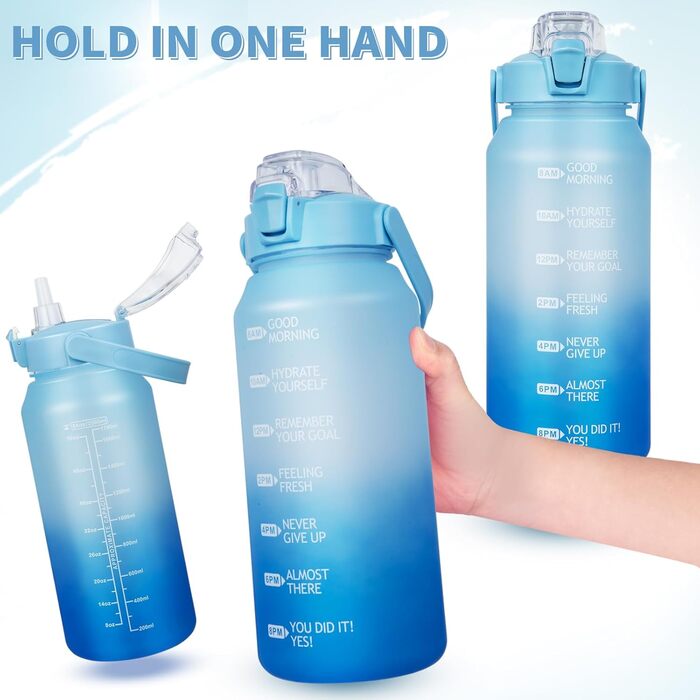 2L Tritan Water Bottle with Straw & Time Marker 2 liter BPA-free Motivational Water Bottle with Clock Large Sports Bottle for Gym, Fitness, Hiking