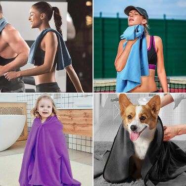 Набір рушників з мікрофібри PUWOWYE (2 шт.): великий (160x80 см) + маленький (80x40 см), швидковисихаючі, для спорту, фітнесу, сауни, пляжу, подорожей та відпочинку на природі (ясний блакитний)