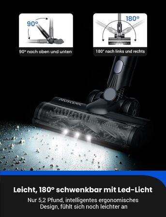 Бездротовий пилосос Proscenic P11 з функцією миття підлоги, 45KPA, 550W, 60хв, сірий