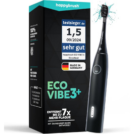 Електрична звукова зубна щітка happybrush® Eco Vibe 3 - Тест-переможець - 100 днів тестування. В комплекті 4 насадки. Чорний колір.