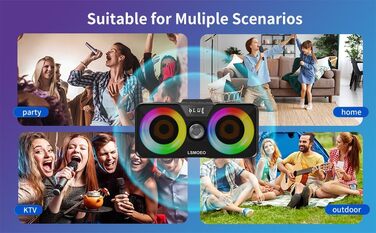 Портативна караоке-машина з Bluetooth, 20W, 2 бездротові мікрофони, PA-система для дому, вечірок, церкви, пікніка, на відкритому повітрі, чорний