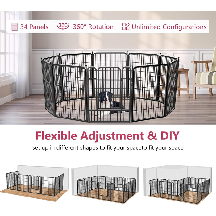 Металевий вольєр для собак на вулицю, 81.3 см, вольєр для цуценят, загон для собак великих, середніх та малих порід, портативний, з воротами