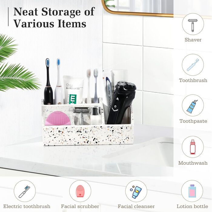 Тримач для зубних щіток Luxspire з 5 відділеннями, електричний, для сім'ї, велика місткість, органайзер для зубних щіток та макіяжу