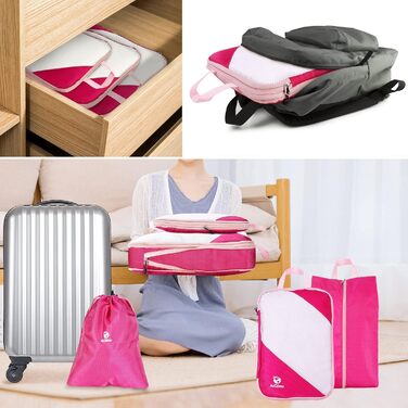 Набір органайзерів для валізи AiQInu, 5 шт. з компресією, для подорожей, рожевий