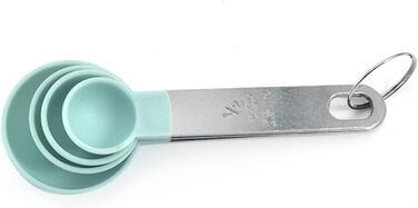 FBHappiness 4-Piece Baking Utensil Set with Kitchen Measuring Spoons, Stainless Steel Handle, Measuring Cups with Scale, Measuring Spoons, Kitchen Helper (Color: 4 Green Cups) (4 Blue Spoons)