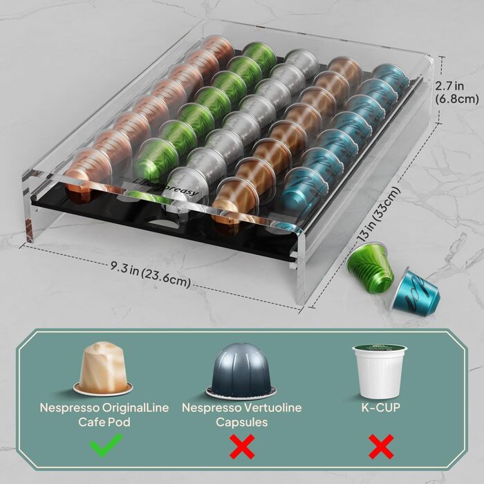 Підставка для капсул Nespresso HOMEXIN прозора на 40 капсул, висувна шухляда, стійкий органайзер для кавомашини