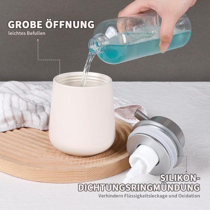 Дозатор для миючого засобу BosilunLife 350 мл, наповнюваний, великий насос, стильний, неслизький, BPA-free для кухні та ванної кімнати