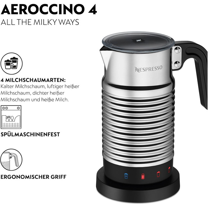 Nespresso Aeroccino 4 - електричний спінювач молока, срібний