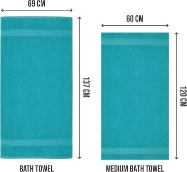 Рушники для ванної Utopia Towels 6 шт, 100% бавовна, 60x120 см, бірюзові, м'які та вбираючі, з петелькою для підвішування
