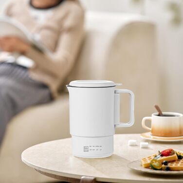 Електричний чайник 0.9л з нержавіючої сталі 304, 1360W, швидке кип'ятіння за 4-6 хв, класичний компактний дизайн, кнопка 1 натискання, автоматичне вимкнення та захист від перегріву, для дому, офісу та приготування кави (кремовий)