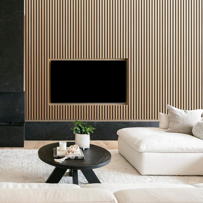 Акустичні панелі з натурального шпона дуба, самоклеючі (набір 2 шт, 100x52 см) для шумоізоляції та декору стін у вітальні, офісі та спальні