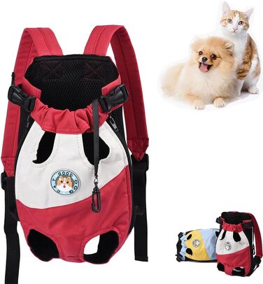 Портативна переносна сумка-рюкзак для собак та котів, XL, червона. Зручна для подорожей, походів, кемпінгу. Регульована, з 4 отворами для лап. Підходить для маленьких та середніх собак та котів, цуценят.