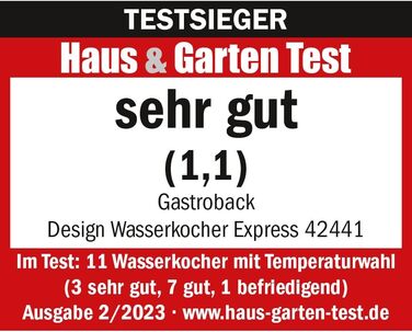 Електричний чайник GASTROBACK #42441 Design Express: нержавіюча сталь, регулювання температури 50-100°C, 3000 Вт, сріблястий, для однієї порції