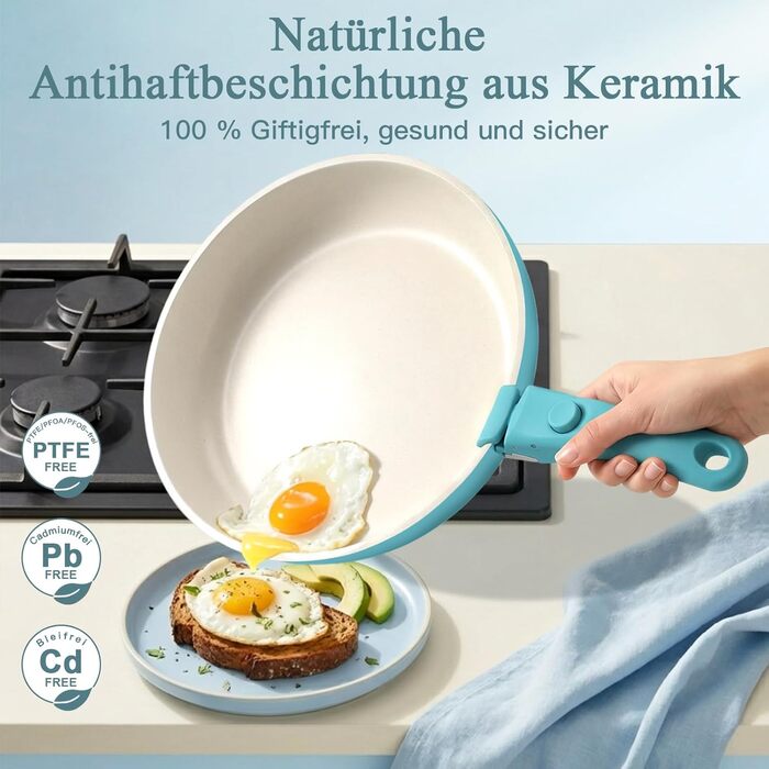 Набір посуду GiPP 11 предметів: сковорідки та каструлі з антипригарним покриттям, знімні ручки, сталевий, блакитний градієнт, для всіх типів плит, сумісний з духовкою