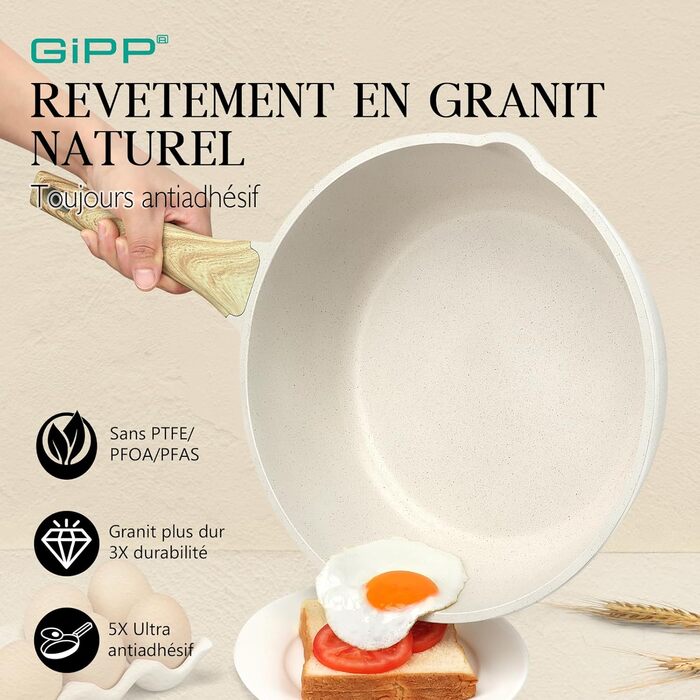 Сковорода GiPP з високим бортиком та кришкою, 2.5L, керамічне антипригарне покриття, 28 см, для всіх типів плит, білий колір