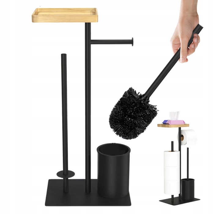 Набір для ванної кімнати: підставка для туалетного паперу з полицею та йоржик для унітаза, чорний метал, Interior