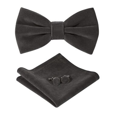 HOULIFE Набір краваток для чоловіків - Регульована краватка з оксамиту, готовий вузький кравецький аксесуар, однотонний нагрудний хустинка, комплект запонок для сорочок для нареченого, весілля, формальний стиль з подарунковою коробкою (Темно-сірий)