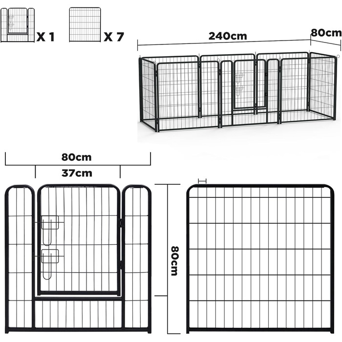 Забіг для цуценят Froadp 6-TLG: вольєр для собак з дверима, 65 x 80 см, 8 елементів