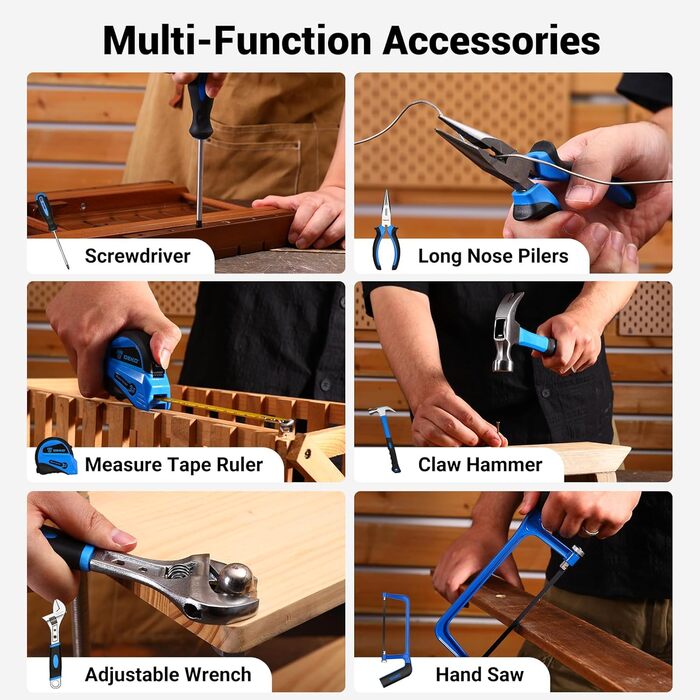 Набір акумуляторної дрилі DEKO 12V: 238 штук у кейсі. Акумуляторна дриль-шуруповерт для дому, рукоділля та ремонту. Комплект інструментів (блакитний)