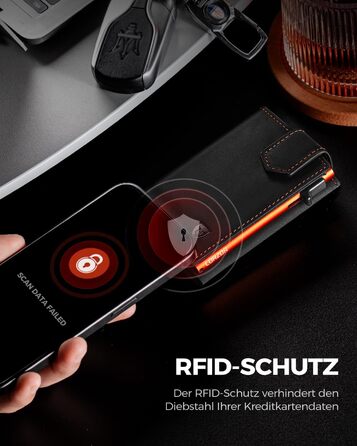 Чоловіче картхолдер LORZOR з магнітною застібкою, RFID захистом, відділенням для монет, на 10 карт, оранжевий