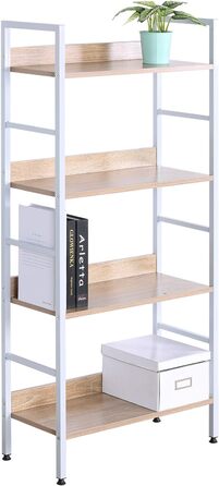 WOLTU 4-Tier Shelf Unit Bookshelf Kitchen Shelf Bathroom Shelf Made of Wood and Metal, Shelves for Storage Room 60 x 27.5 x 126 cm White + Light Oak RGB9304hei