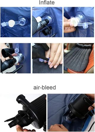 Надувна автомобільна матрац з насосом для подорожей, кемпінгу та відпочинку на природі. Чорний колір.