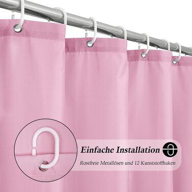 Штора для душу EurCross 180x200 см рожева водонепроникна антигрибкова текстильна, з кільцями (1 шт)
