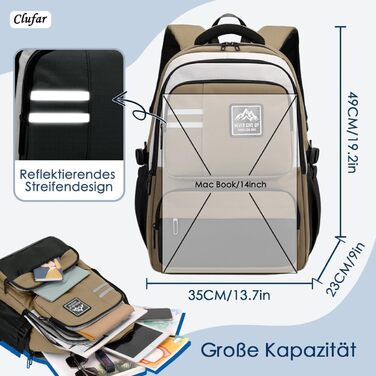 Шкільний рюкзак для підлітків, хлопчиків, водонепроникний, для школи, коледжу, роботи (Хакі)