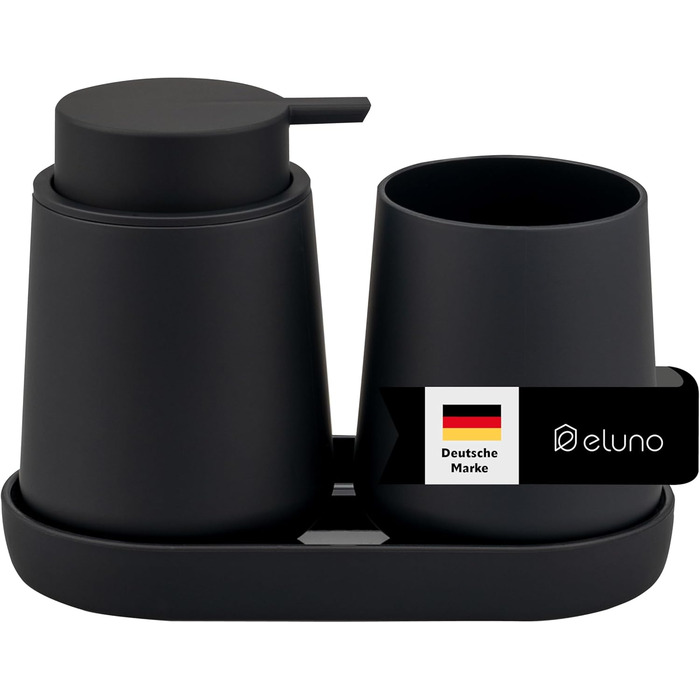 Набір аксесуарів для ванної кімнати Eluno Tesero, 3 шт. (дозатор мила, стакан, миска), чорний пластик