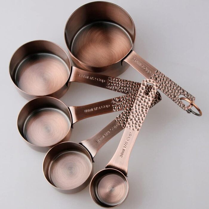 Generic Copper Measuring Cups and Spoons Set, 11-Piece Set with 5 Measuring Cups and 6 Measuring Spoons, Stainless Steel with Copper Finish, Bronze