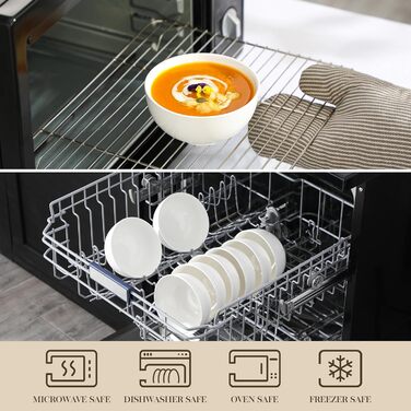 MALACASA Набір з 8 порцелянових мисок для мюслі та супу, 420 мл, кремово-білий, 12.8x12.8x6.5 см