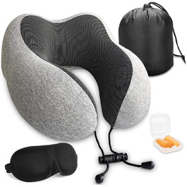 Подушка для шиї Wolke sieben з піною з пам'яті для подорожей (літак, авто) з маскою для сну та навушниками, сіра
