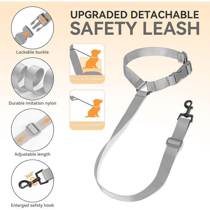 Автомобільний лежак для собак PETFIT - піднятий на 12.5 см, з патентованою системою безпеки, знімний чохол, для собак до 12 кг, біля пасажирського сидіння та на задньому сидінні (Світло-сірий, S)